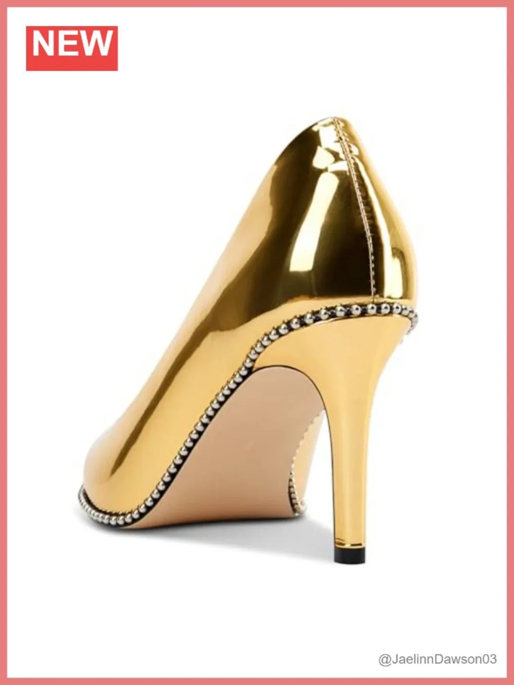 Women's Pointed Toe Stiletto Heels, Slip-on Patent Leather Pumps, Silver Beaded